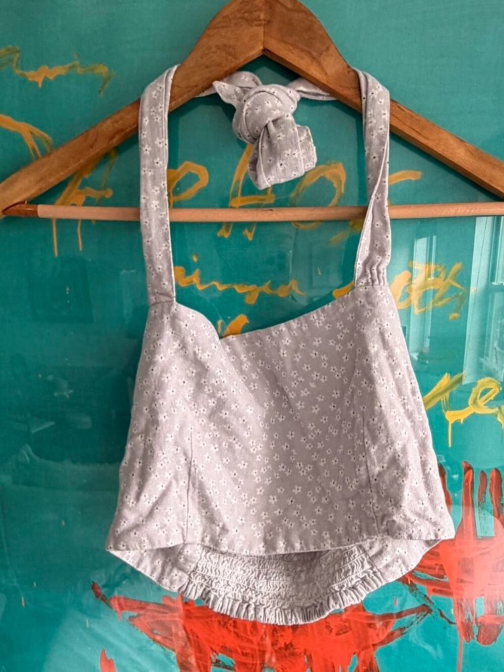 With Jean halter daisy pattern cropped top